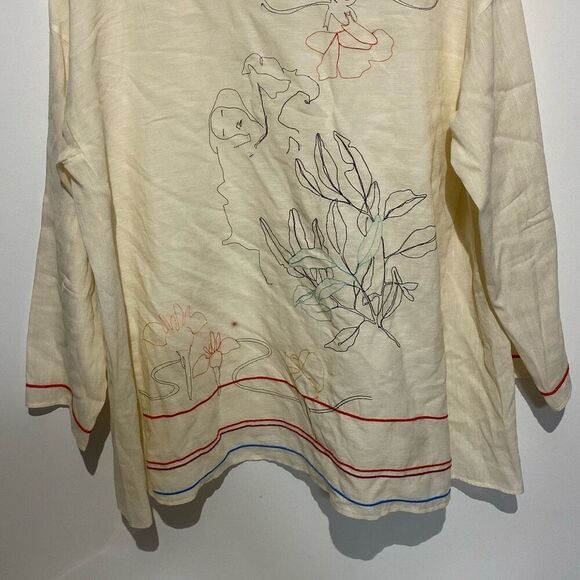 Giada Forte Resort Women's Ivory Wool Linen Long Sleeve Embroidered Top Size XL - Picture 2 of 9